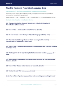 Free Figurative Language Quiz | Grade 3 | ELA | BookFlik