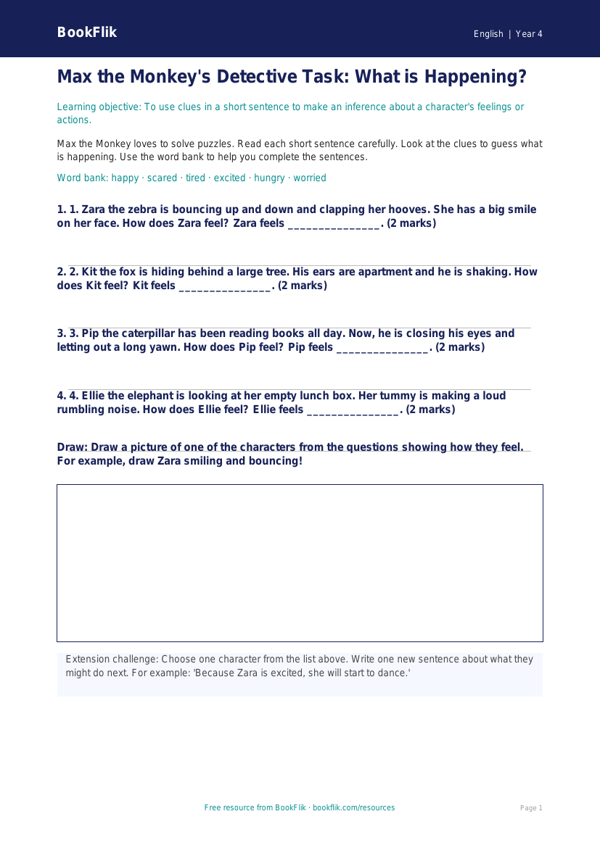 Free Inference Activity Sheet | Grade 3 | ELA | BookFlik worksheet preview — English Inference