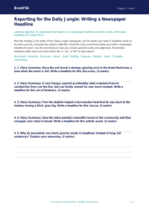 Free Newspaper Writing Activity Sheet | Grade 4 | ELA | BookFlik