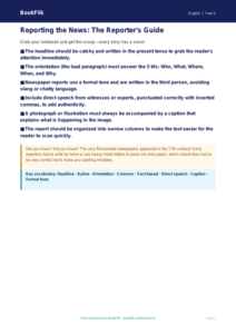 Free Newspaper Writing Poster | Grade 4 | ELA | BookFlik