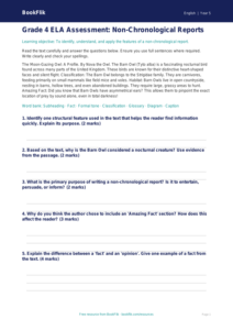 Free Non Chronological Reports Assessment | Grade 4 | ELA | BookFlik