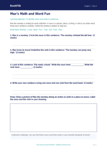 Free Nouns And Verbs Worksheet | Grade 3 | ELA | BookFlik
