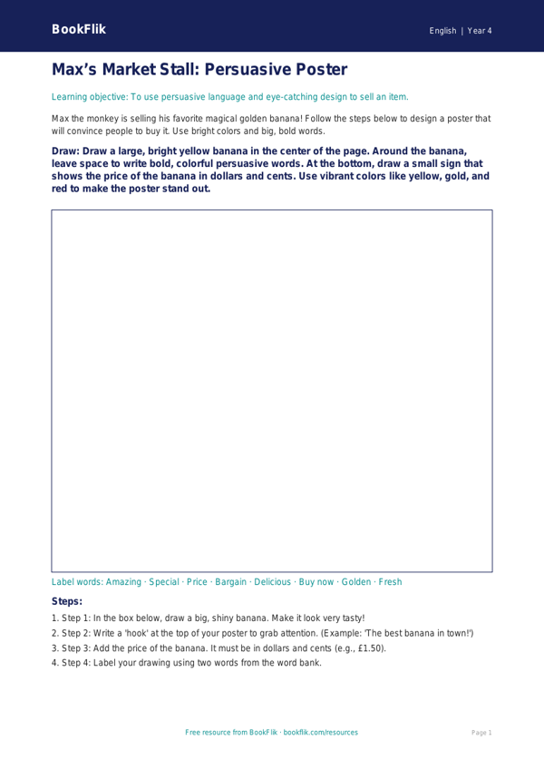 Free Persuasive Writing Drawing Sheet | Grade 3 | ELA | BookFlik worksheet preview — English Persuasive Writing