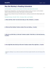 Free Reading Comprehension Writing Frame | Grade 3 | ELA | BookFlik