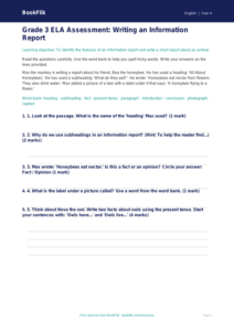 Free Report Writing Assessment | Grade 3 | ELA | BookFlik