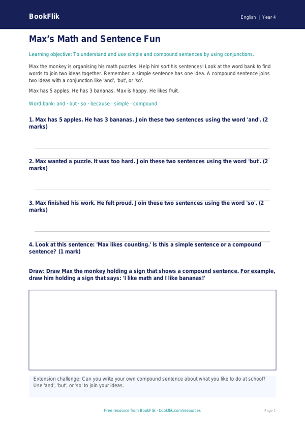 Free Sentence Structure Worksheet | Grade 3 | ELA | BookFlik worksheet preview — English Sentence Structure