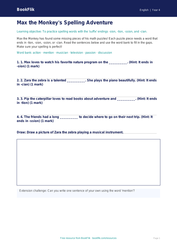 Free Spelling Activity Sheet | Grade 3 | ELA | BookFlik worksheet preview — English Spelling