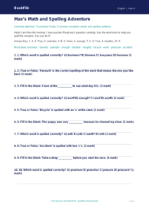 Free Spelling Quiz | Grade 3 | ELA | BookFlik