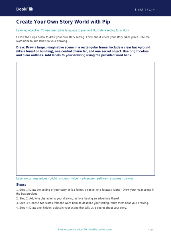 Free Stories Drawing Sheet | Grade 3 | ELA | BookFlik worksheet preview — English Stories