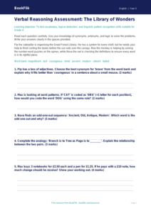 Free Verbal Reasoning Assessment | Grade 4 | ELA | BookFlik