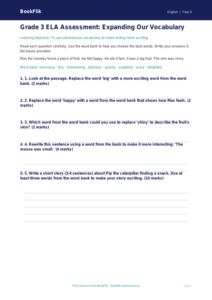 Free Vocabulary Assessment | Grade 3 | ELA | BookFlik