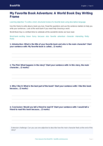 Free World Book Day Writing Frame | Grade 3 | ELA | BookFlik