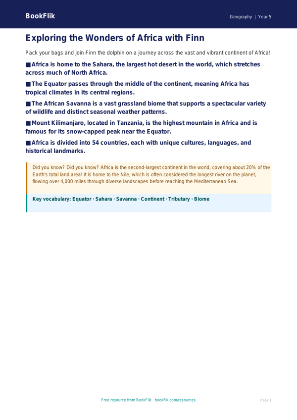 Free Africa Poster | Grade 4 | Geography | BookFlik worksheet preview — Geography Africa