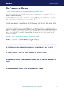 Free Biomes Comprehension | Grade 3 | Geography | BookFlik