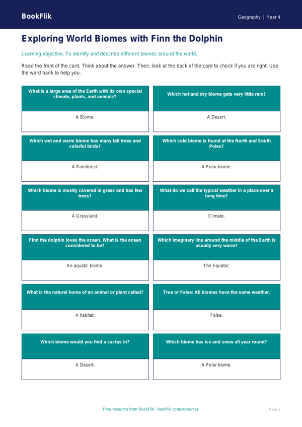 Free Biomes Flashcards | Grade 3 | Geography | BookFlik worksheet preview — Geography Biomes