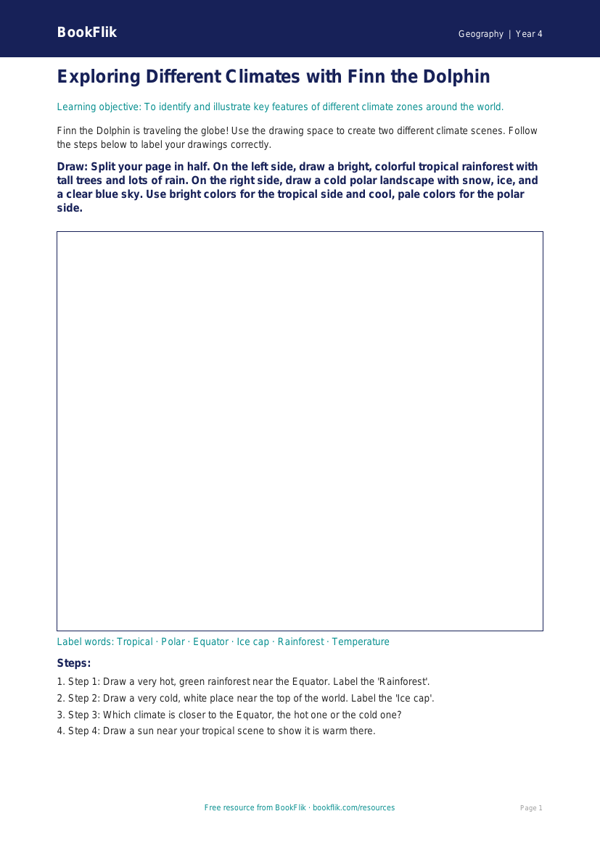 Free Climate Drawing Sheet | Grade 3 | Geography | BookFlik worksheet preview — Geography Climate
