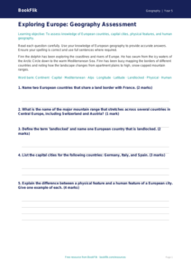 Free Europe Assessment | Grade 4 | Geography | BookFlik