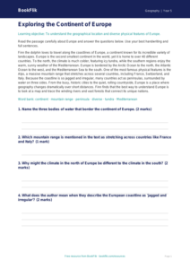 Free Europe Comprehension | Grade 4 | Geography | BookFlik