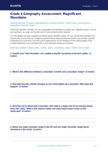 Free Mountains Assessment | Grade 4 | Geography | BookFlik