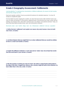 Free Settlements Assessment | Grade 4 | Geography | BookFlik