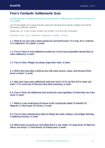 Free Settlements Quiz | Grade 4 | Geography | BookFlik