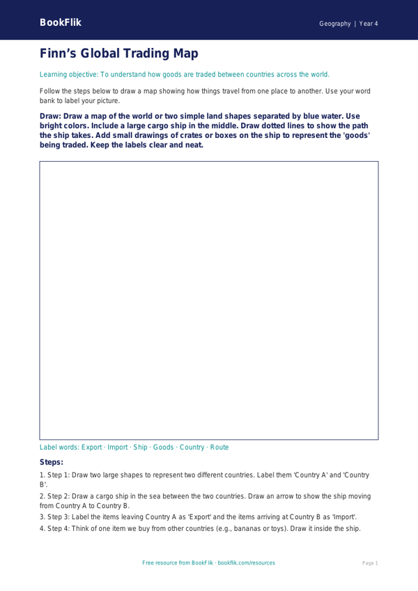 Free Trade Drawing Sheet | Grade 3 | Geography | BookFlik worksheet preview — Geography Trade