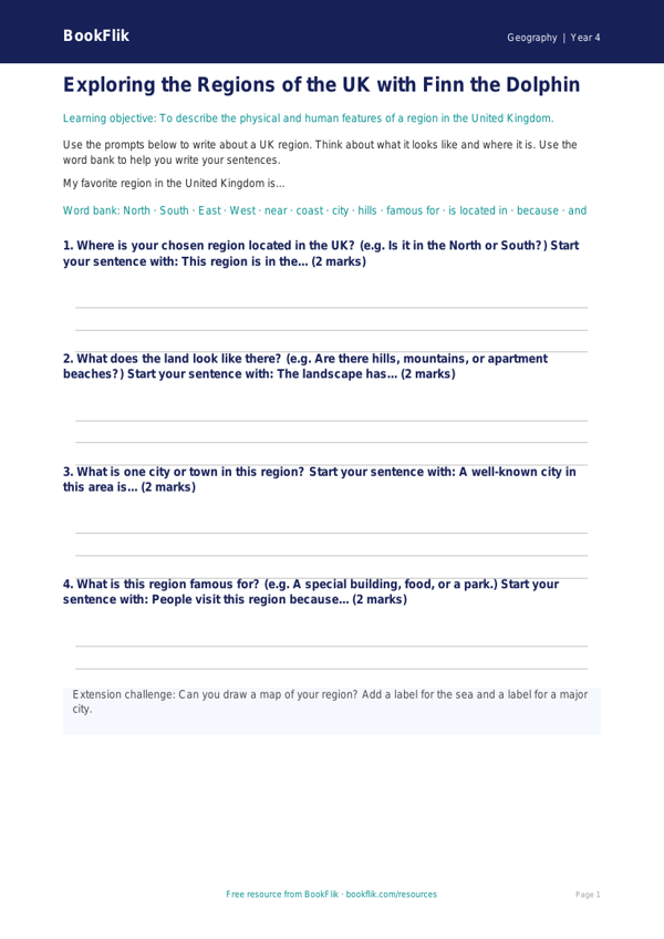 UK Regions Geography Worksheet for Grade 3 | BookFlik worksheet preview — Geography Uk Regions