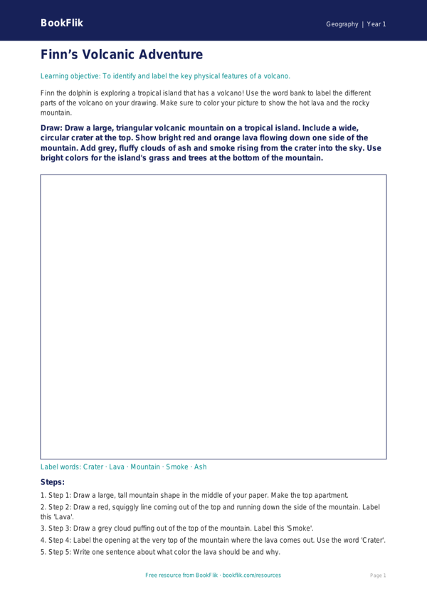 Free Volcanoes Drawing Sheet | Kindergarten | Geography | BookFlik worksheet preview — Geography Volcanoes