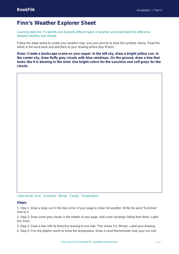 Free Weather And Climate Drawing Sheet | Grade 3 | Geography | BookFlik worksheet preview — Geography Weather And Climate