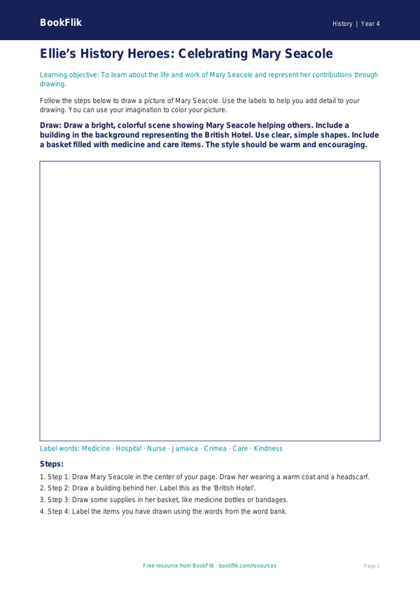 Free Black History Drawing Sheet | Grade 3 | History | BookFlik worksheet preview — History Black History