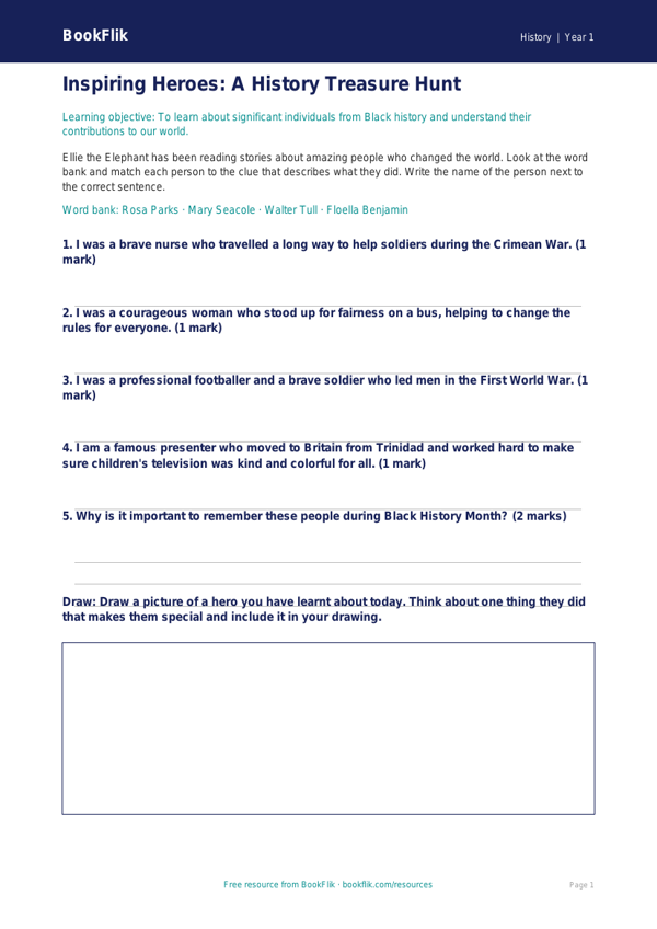 Free Black History Month Activity Sheet | Kindergarten | History | BookFlik worksheet preview — History Black History Month
