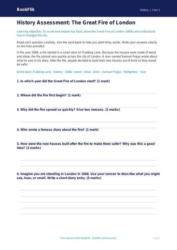 Great Fire of London Lesson for Kindergarten | History Activity worksheet preview — History Great Fire Of London