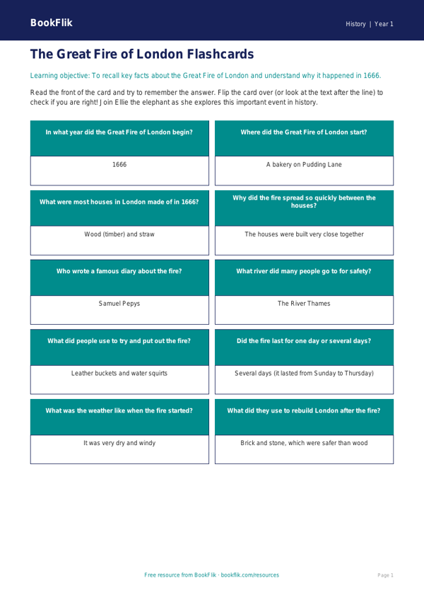 Great Fire of London History Lesson for Kindergarten | BookFlik worksheet preview — History Great Fire Of London