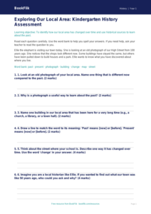 Free Local History Assessment | Kindergarten | History | BookFlik