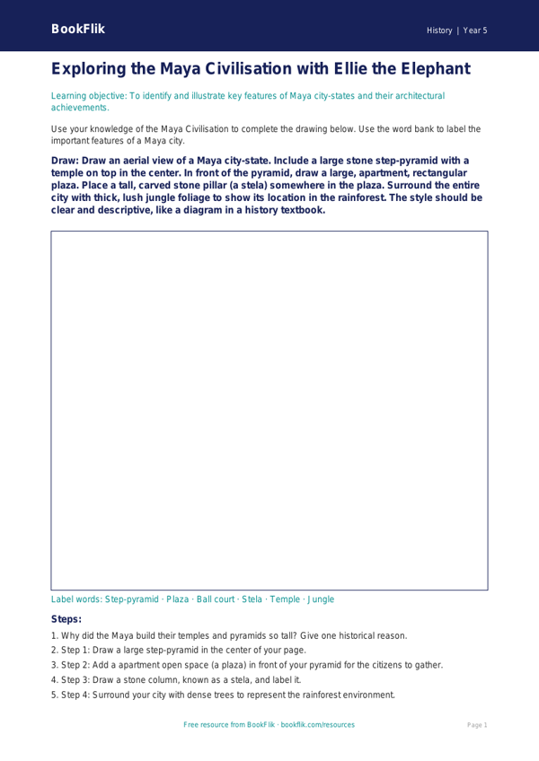 Free Maya Civilisation Drawing Sheet | Grade 4 | History | BookFlik worksheet preview — History Maya Civilisation