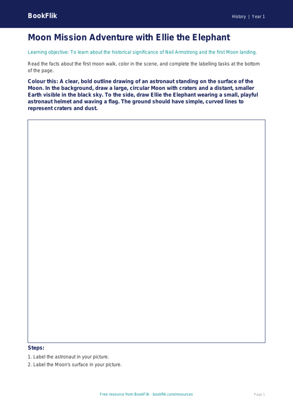 Free Neil Armstrong Colouring Page | Kindergarten | History | BookFlik worksheet preview — History Neil Armstrong