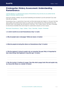 Free Remembrance Day Assessment | Kindergarten | History | BookFlik