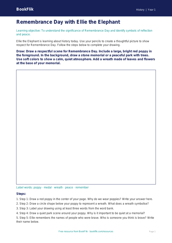 Free Remembrance Day Drawing Sheet | Kindergarten | History | BookFlik worksheet preview — History Remembrance Day