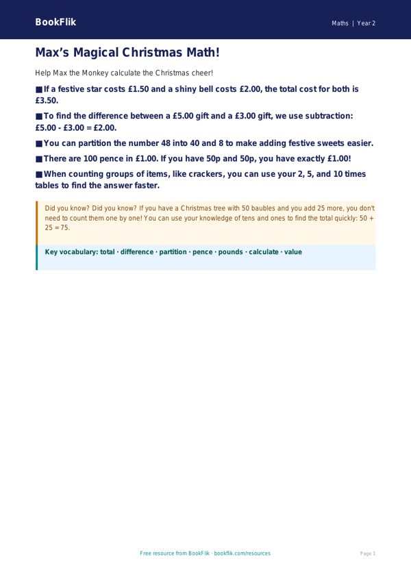 Free Christmas Maths Poster | Grade 1 | Math | BookFlik worksheet preview — Maths Christmas Maths