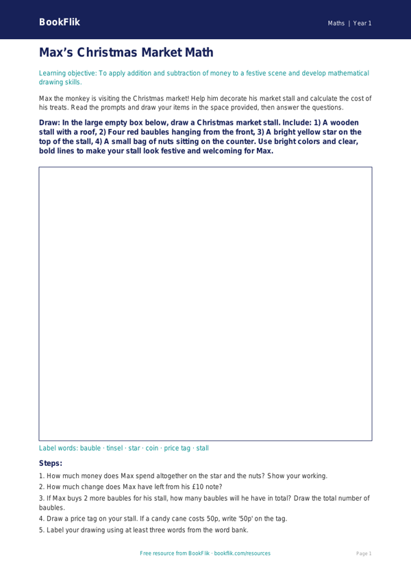 Free Christmas Maths Drawing Sheet | Kindergarten | Math | BookFlik worksheet preview — Maths Christmas Maths