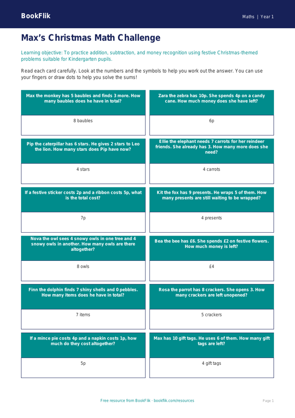 Free Christmas Maths Flashcards | Kindergarten | Math | BookFlik worksheet preview — Maths Christmas Maths