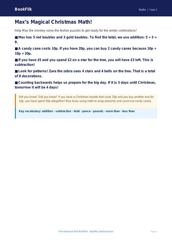 Free Christmas Maths Poster | Kindergarten | Math | BookFlik worksheet preview — Maths Christmas Maths