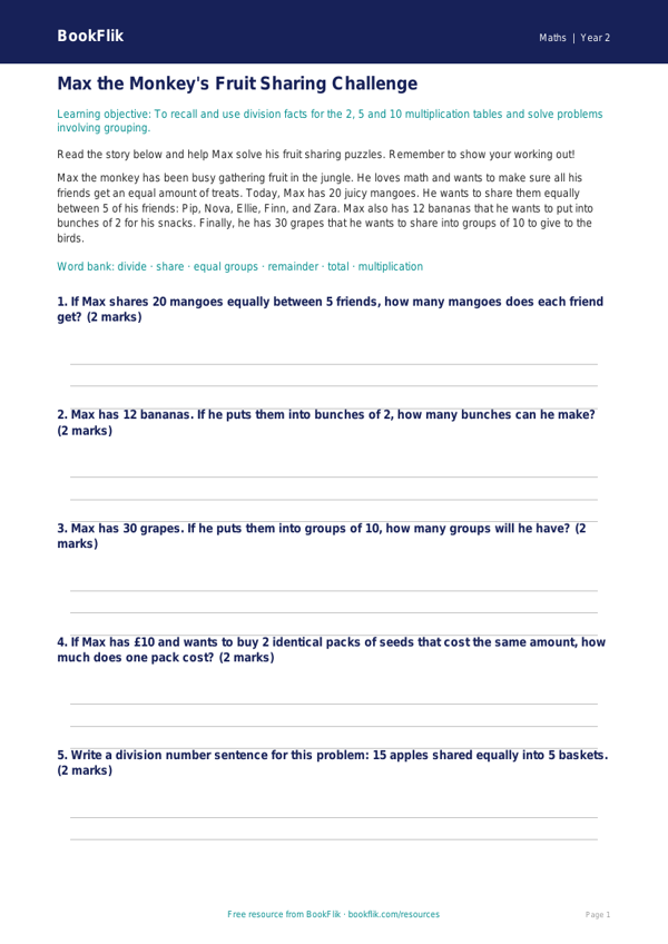 Free Division Track Sheet | Grade 1 | Math | BookFlik worksheet preview — Maths Division