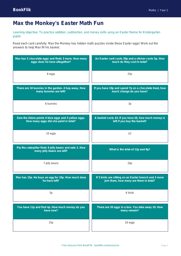 Free Easter Maths Flashcards | Kindergarten | Math | BookFlik worksheet preview — Maths Easter Maths