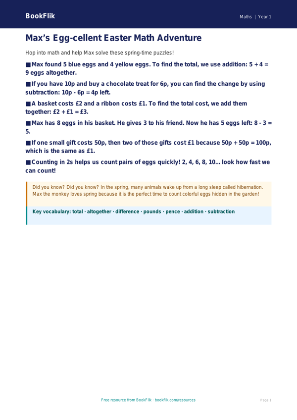 Free Easter Maths Poster | Kindergarten | Math | BookFlik worksheet preview — Maths Easter Maths