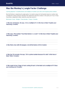 Free Factors And Multiples Activity Sheet | Grade 4 | Math | BookFlik