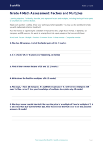 Free Factors And Multiples Assessment | Grade 4 | Math | BookFlik