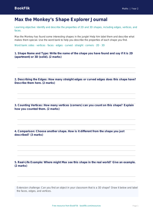 Free Geometry Template | Grade 1 | Math | BookFlik worksheet preview — Maths Geometry