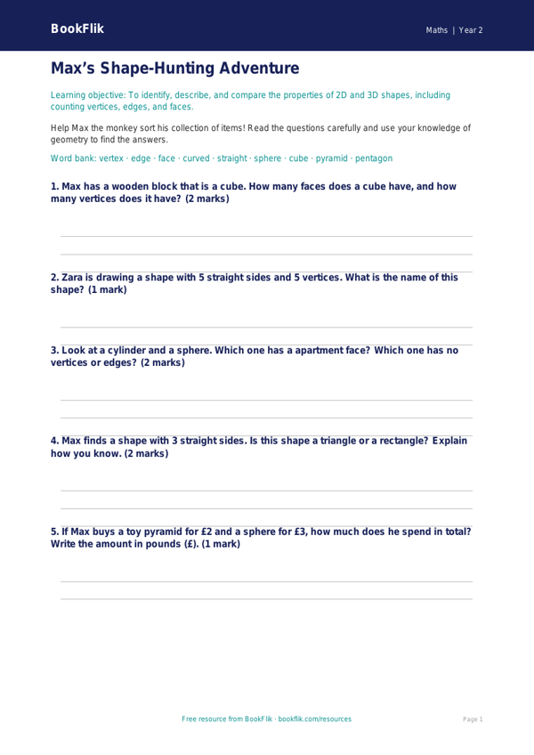 Free Geometry Worksheet | Grade 1 | Math | BookFlik worksheet preview — Maths Geometry