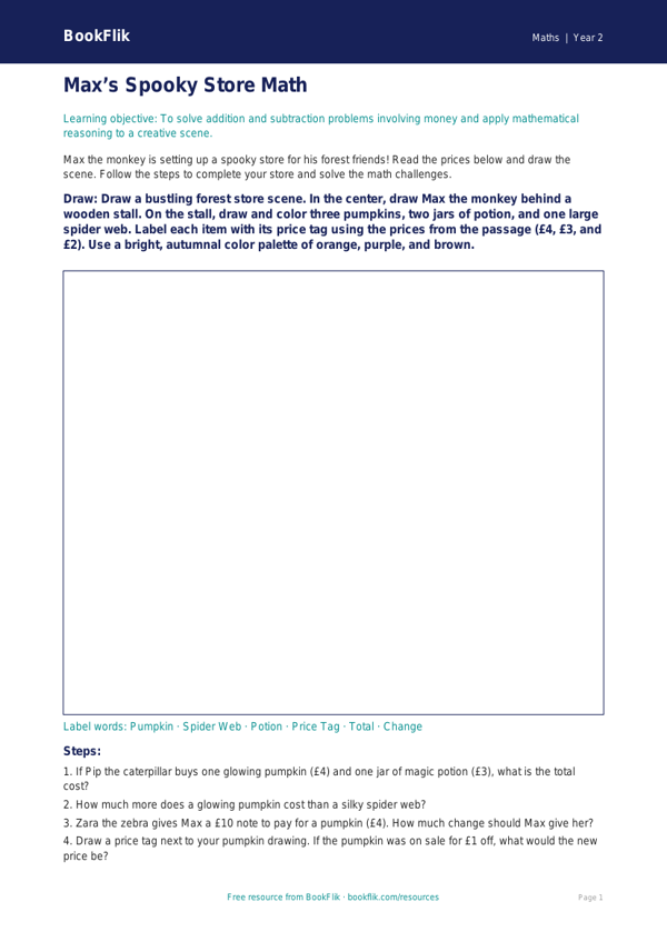 Free Halloween Maths Drawing Sheet | Grade 1 | Math | BookFlik worksheet preview — Maths Halloween Maths